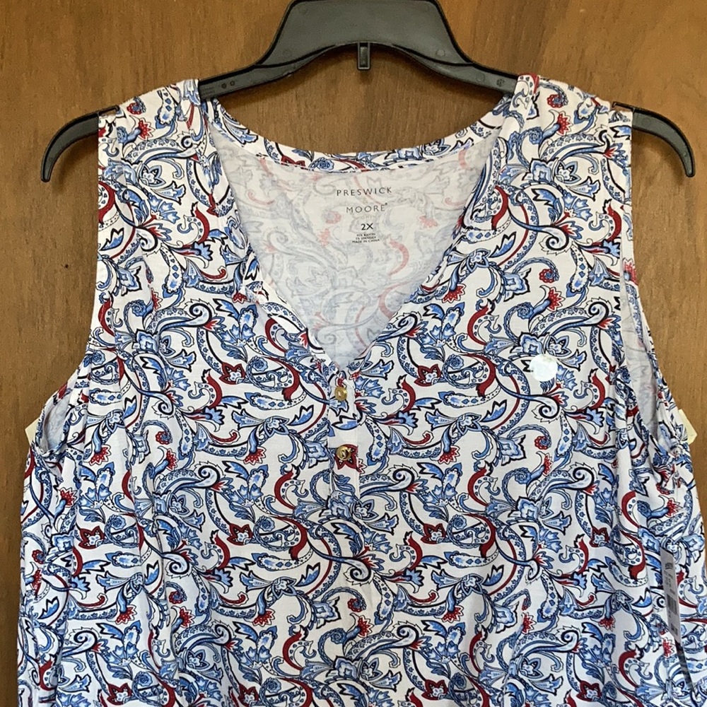 Preswick & Moore top paisley floral print top w stretch & tie detail 2X - Picture 4 of 17
